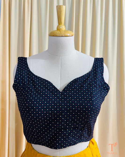 Dotra Ajrakh Polka Blouse - Dark Blue