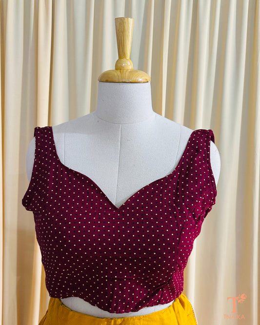 Dotra Ajrakh Polka Blouse - Wine