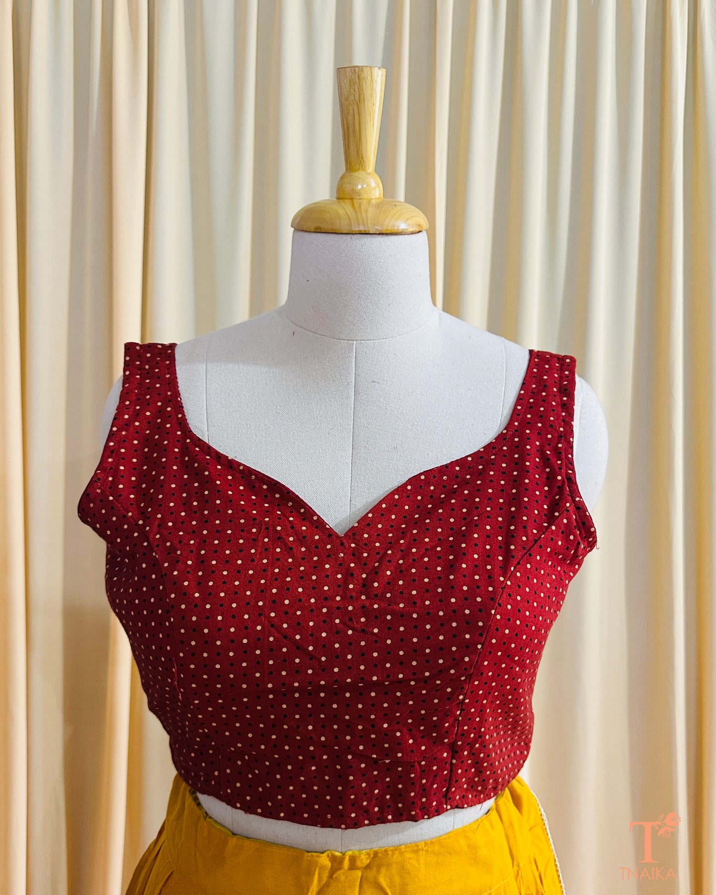 Dotra Ajrakh Polka Blouse - Red