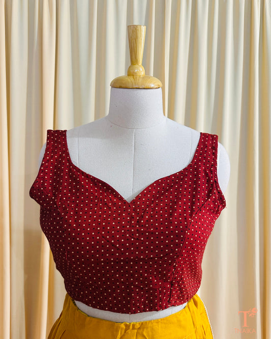 Dotra Ajrakh Polka Blouse - Red
