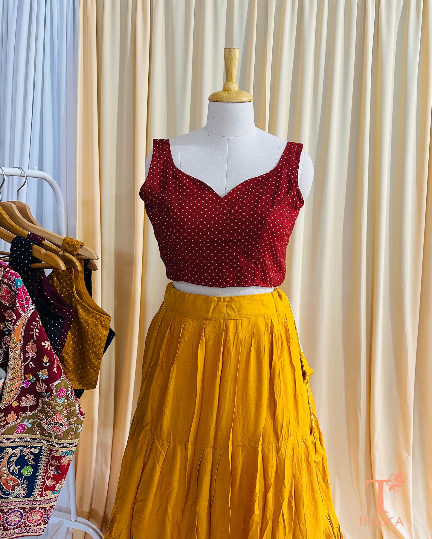 Dotra Ajrakh Polka Blouse - Red