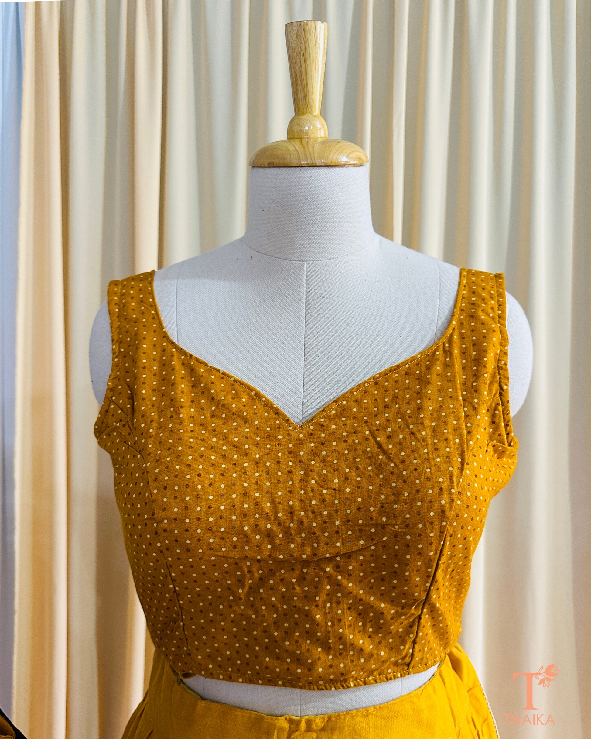 Dotra Ajrakh Polka Blouse - Yellow