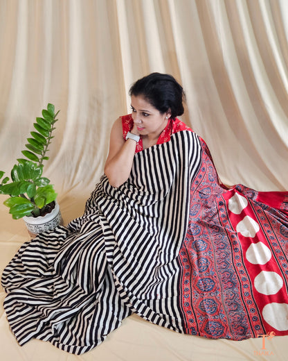Ajrakh Aura Striped Modal Silk Saree