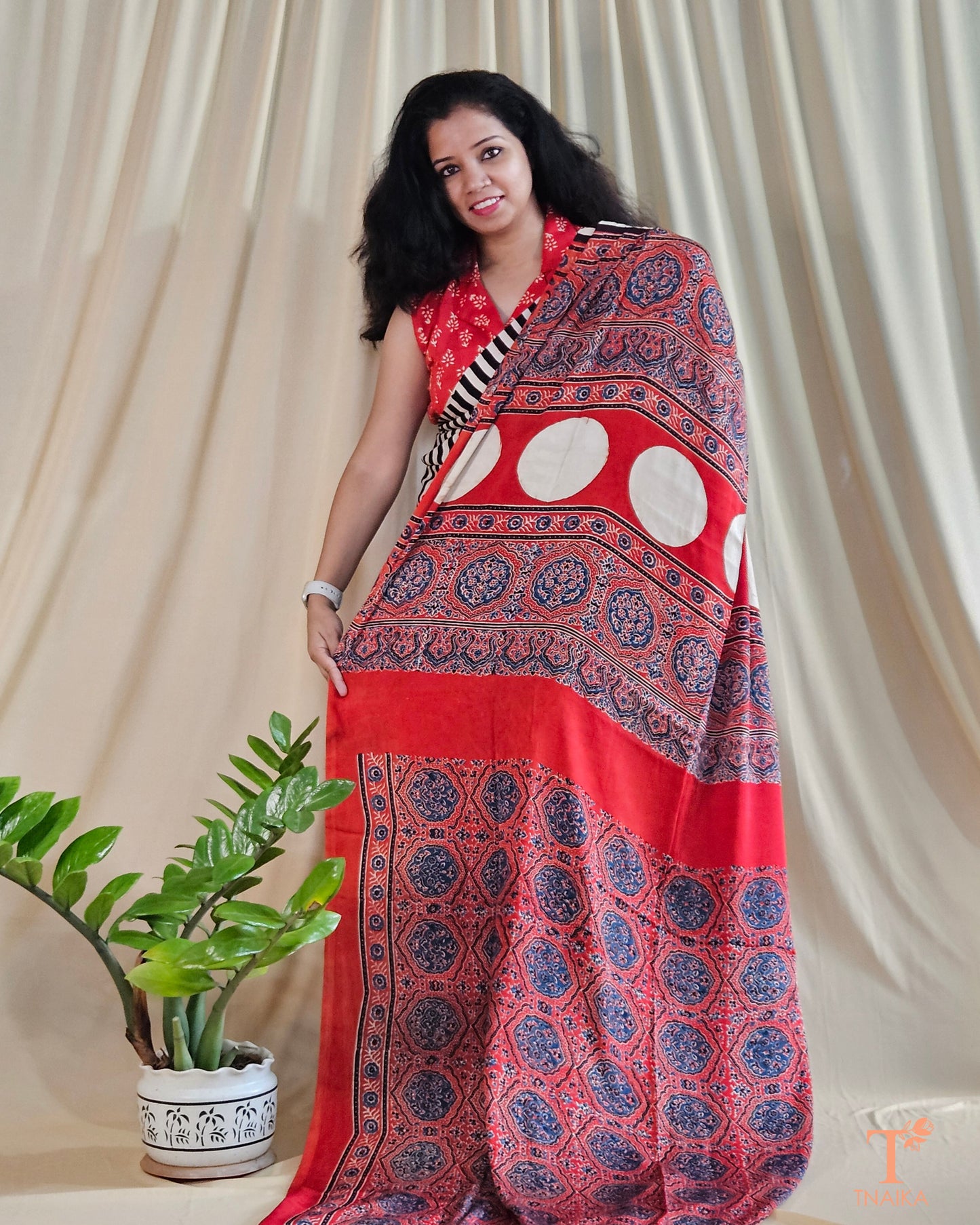 Ajrakh Aura Striped Modal Silk Saree