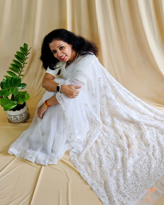 Chikankari Noor-e-Nazaakat Saree - White