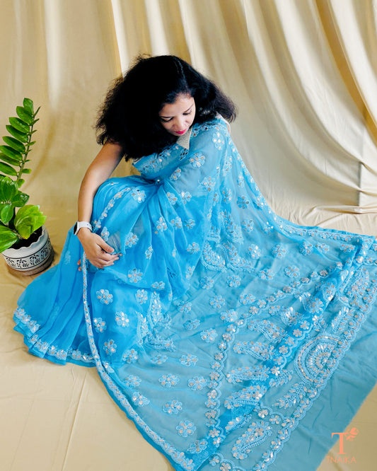 Chikankari Noor-e-Nazaakat Saree - Blue