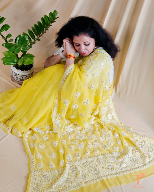 Chikankari Noor-e-Nazaakat Saree - Yellow