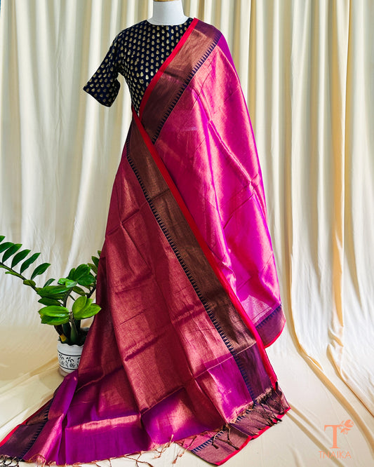 Raga Tissue Temple Saree - Dark Pink