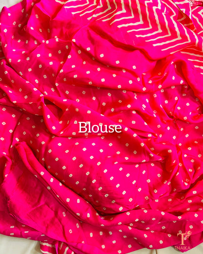 Modal Silk Ajrakh Leher Saree - Rani Pink