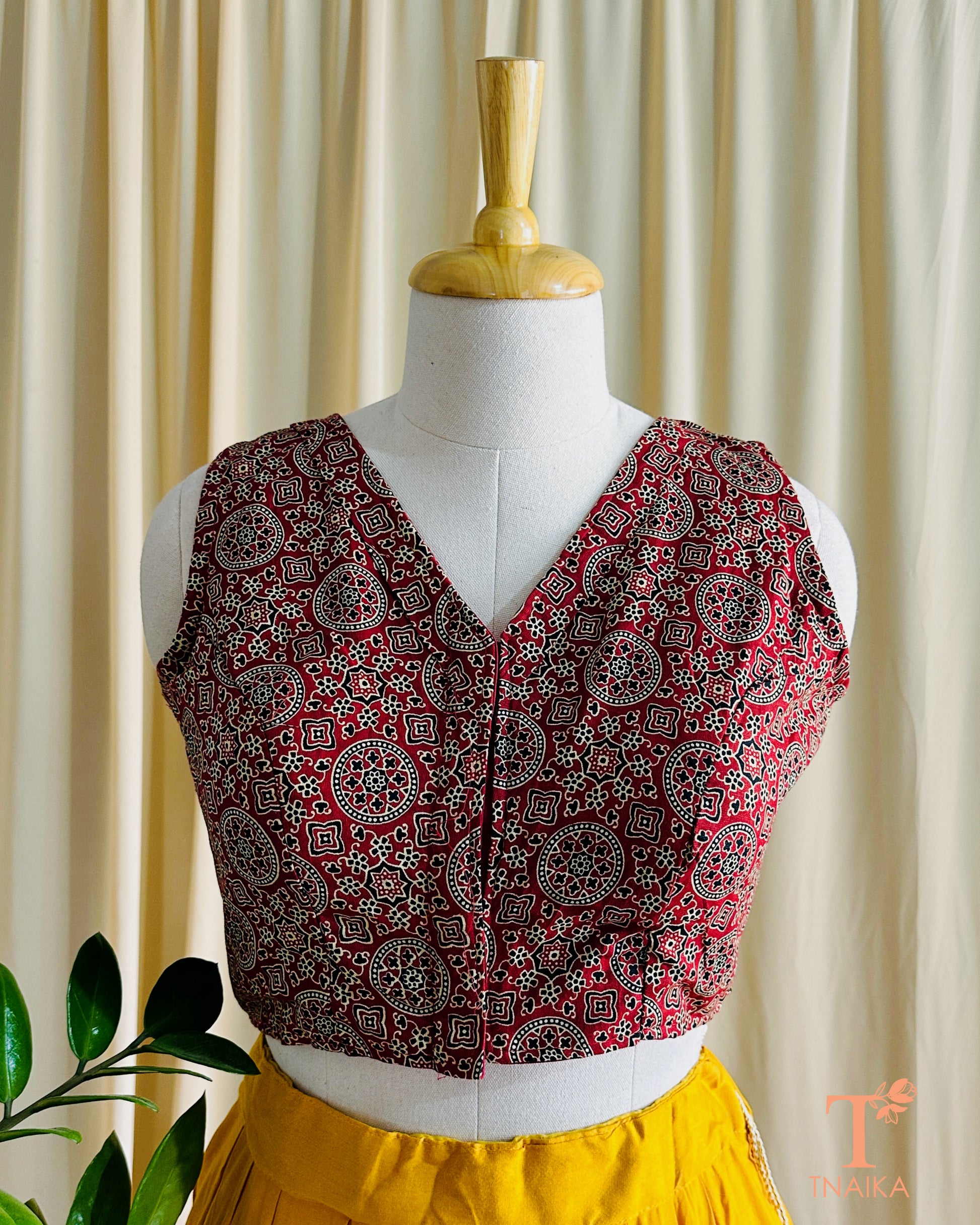 Handcrafted cotton Ajrakh print blouse with traditional motifs