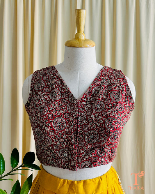 Handcrafted cotton Ajrakh print blouse with traditional motifs