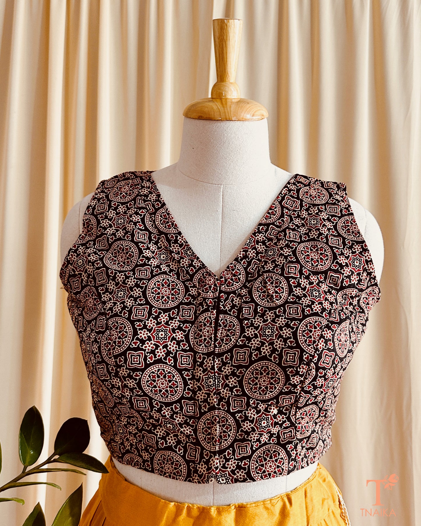 Handcrafted cotton Ajrakh print blouse with traditional motifs