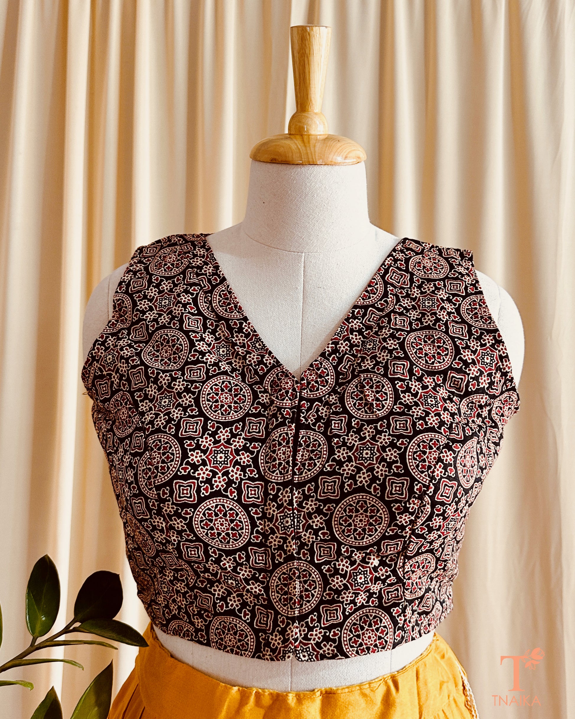 Handcrafted cotton Ajrakh print blouse with traditional motifs