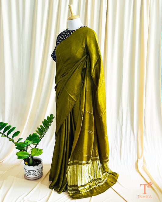 Mandovi Plain Modal Silk Saree - Mehendi Green
