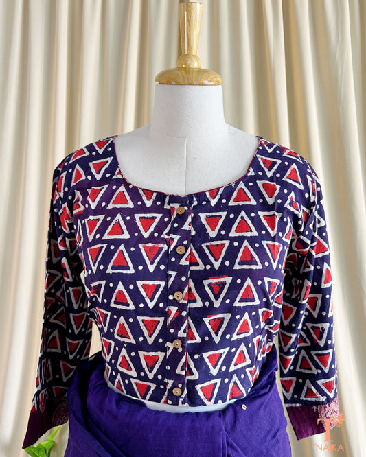 Handblocked cotton blouse with traditional block print design
