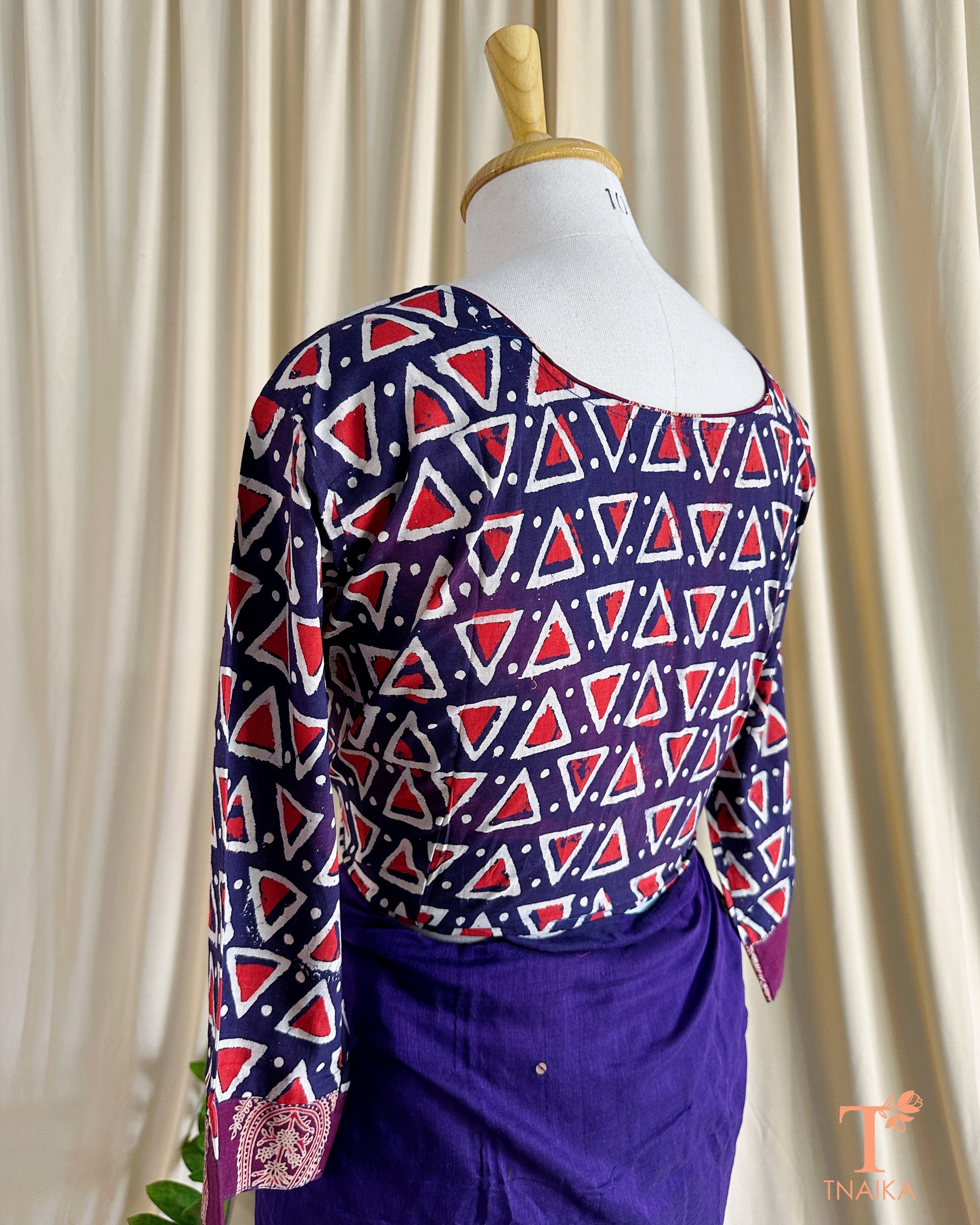Handcrafted cotton handblocked blouse, versatile ethnic wear for sarees