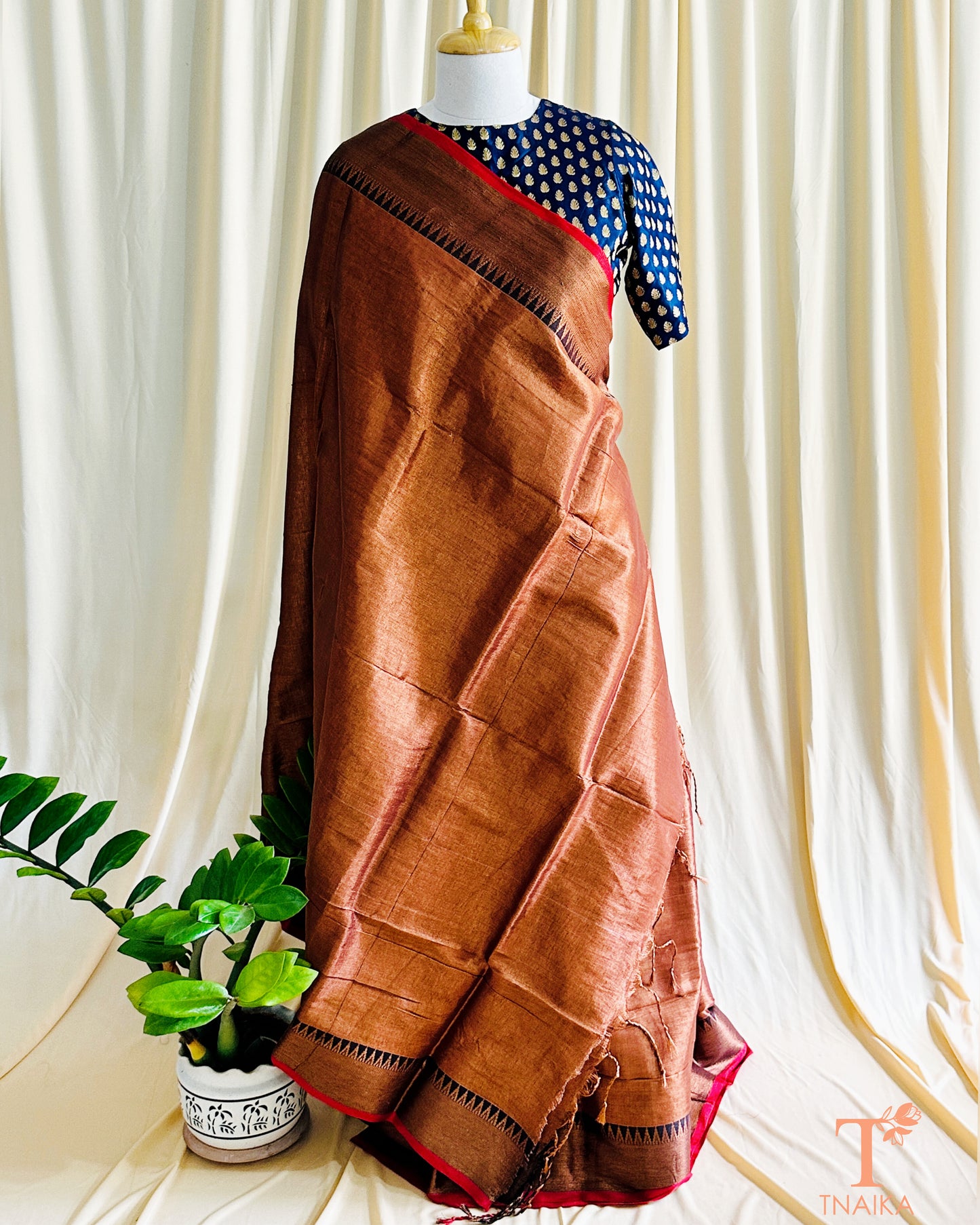 Raga Tissue Temple Saree - Brown