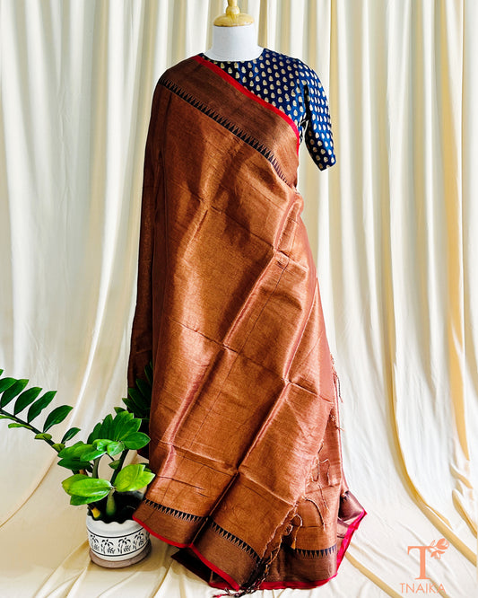 Raga Tissue Temple Saree - Brown