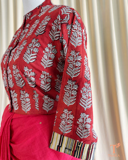 Handcrafted cotton blouse with block prints, ideal for festive and casual styling