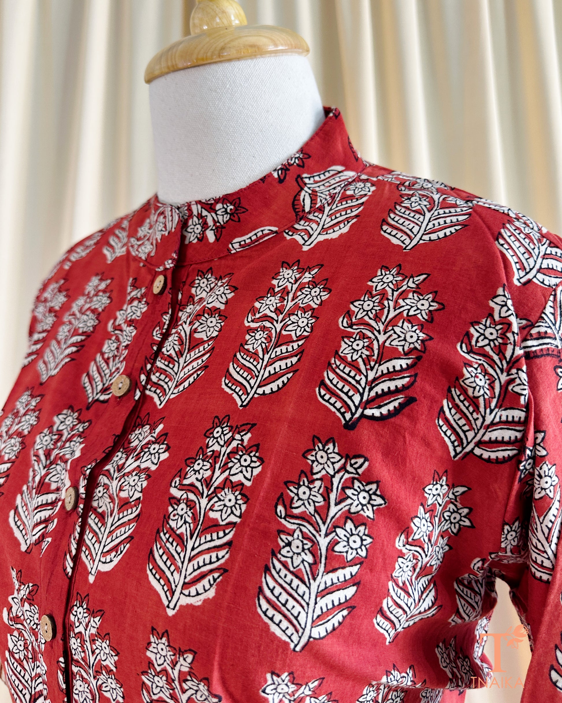 Lightweight cotton blouse with handblock design for ethnic wear