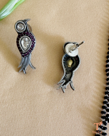 Artistic bird design oxidised mangalsutra with antique silver finish and stone accents