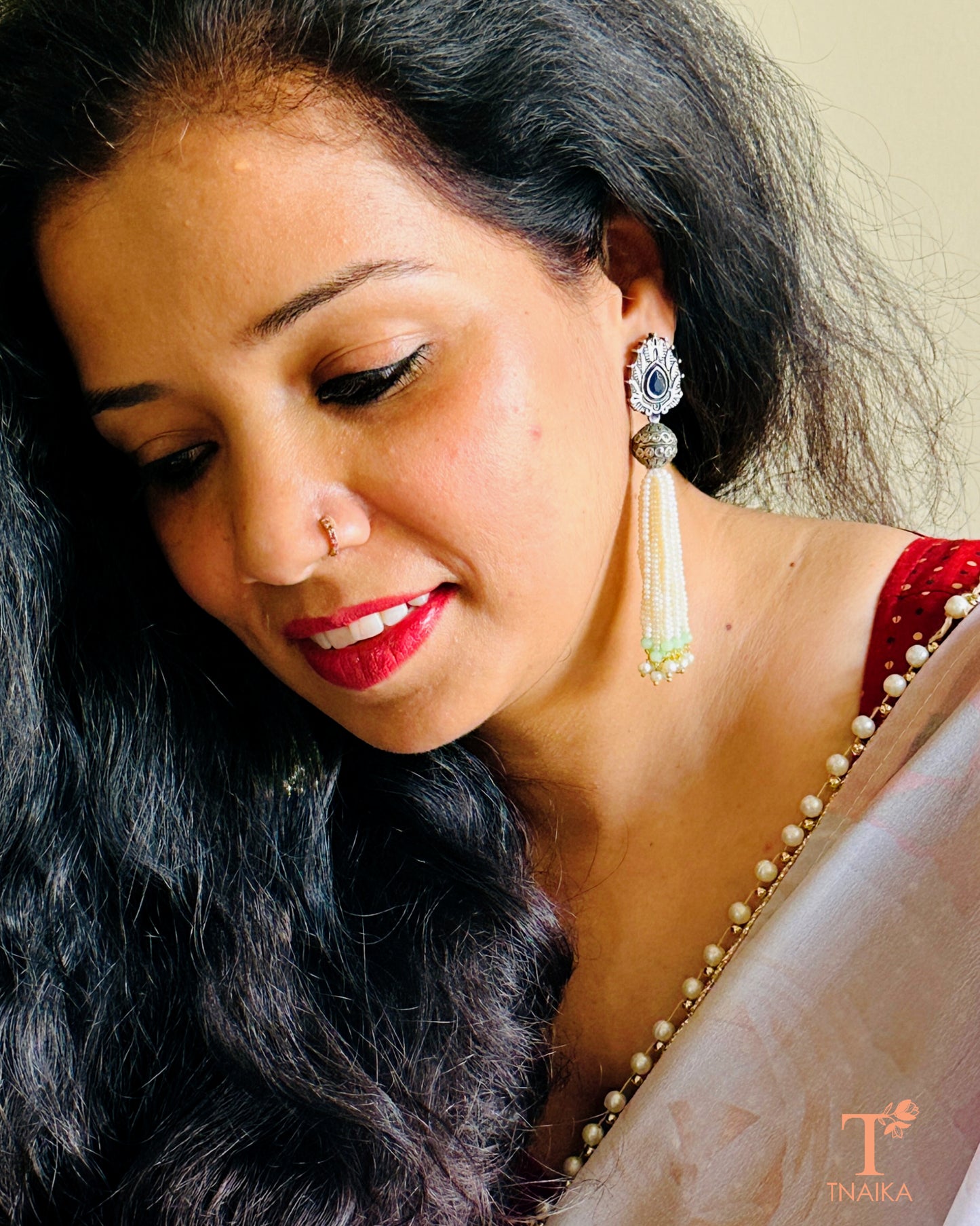 Oxidised silver danglers with colorful Meena enamel work and chain hangings