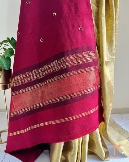 Traditional Kutchi embroidered shawl with zari and mirror work