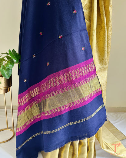 Traditional Kutchi embroidered shawl with zari and mirror work
