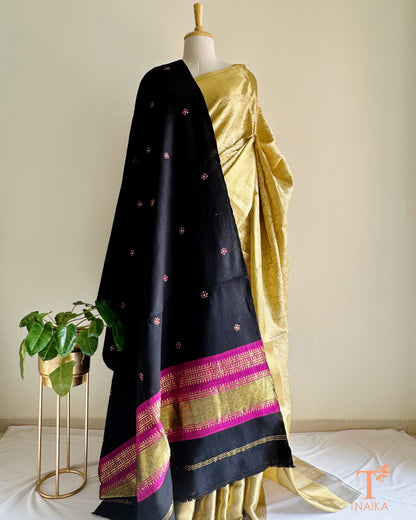 Kutchi handwork winter shawl with real mirrors and zari embroidery