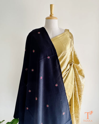 Traditional Kutchi embroidered shawl with zari and mirror work