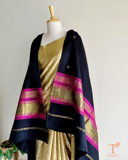 Kutch mirror work stole in warm winter fabric