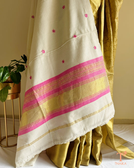 Traditional Kutchi embroidered shawl with zari and mirror work