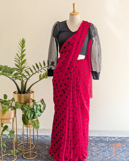 Polka dot georgette saree in soft lightweight fabric
