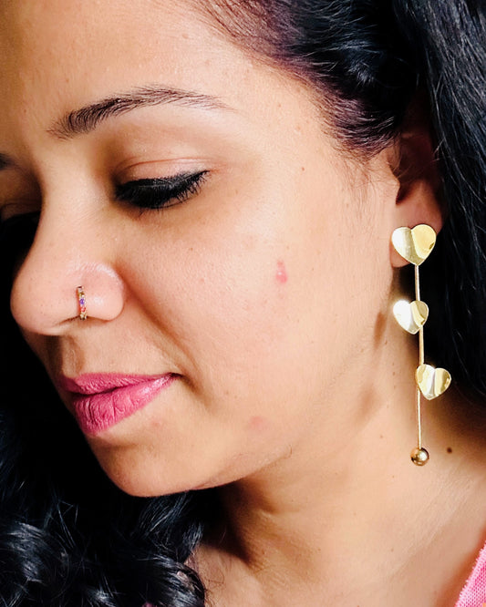 Minimal gold heart earrings with long chain for modern styling