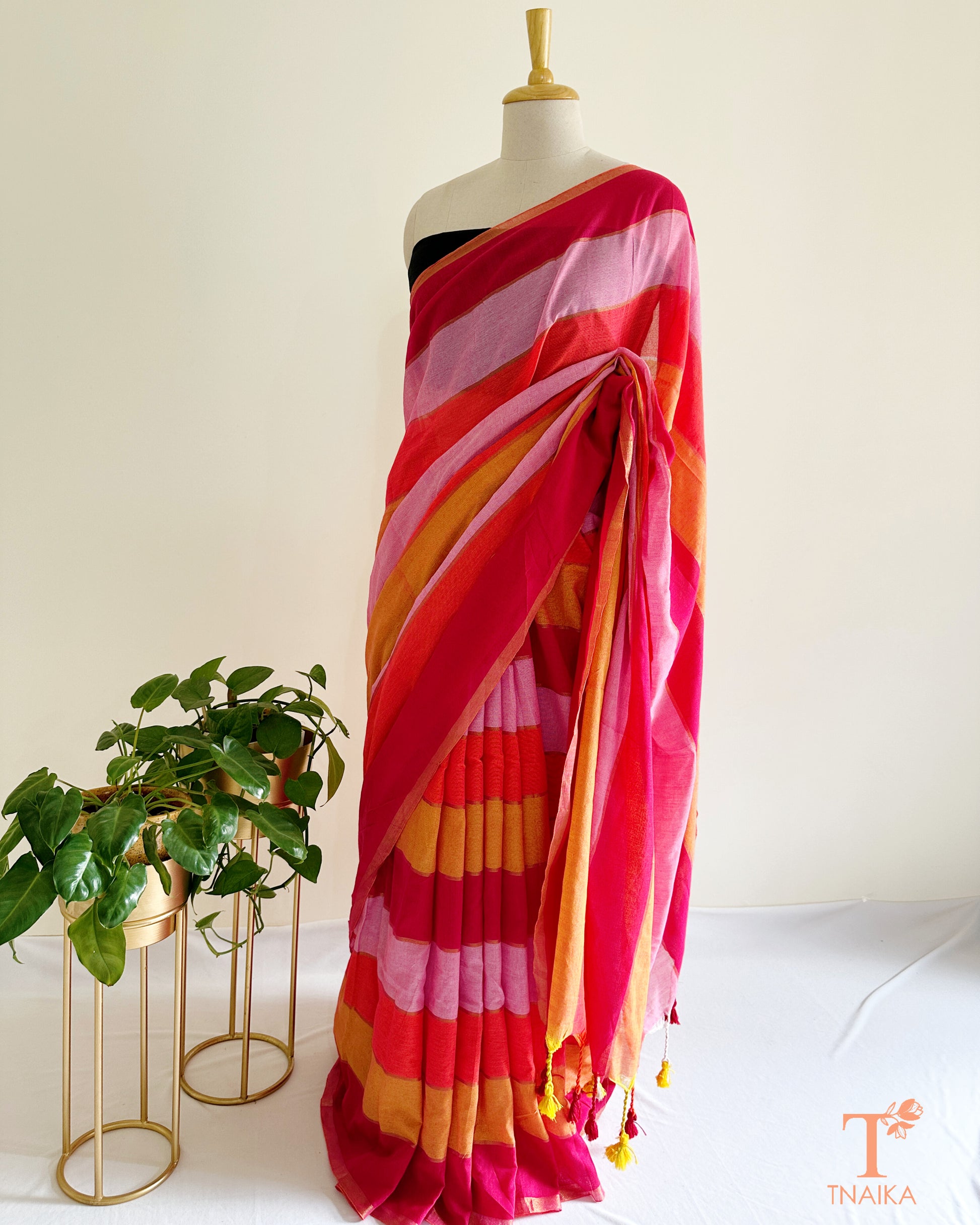 Lightweight khadi cotton saree in multicolor shades, easy to style for everyday and festive casual looks.