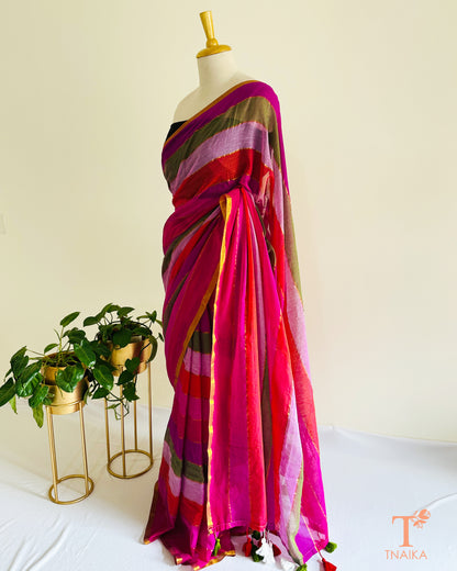 Lightweight mul cotton saree in multicolor shades, easy to style for everyday and festive casual looks.