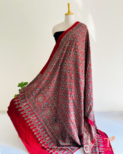 Pure modal silk Ajrakh hand block printed dupatta with soft drape
