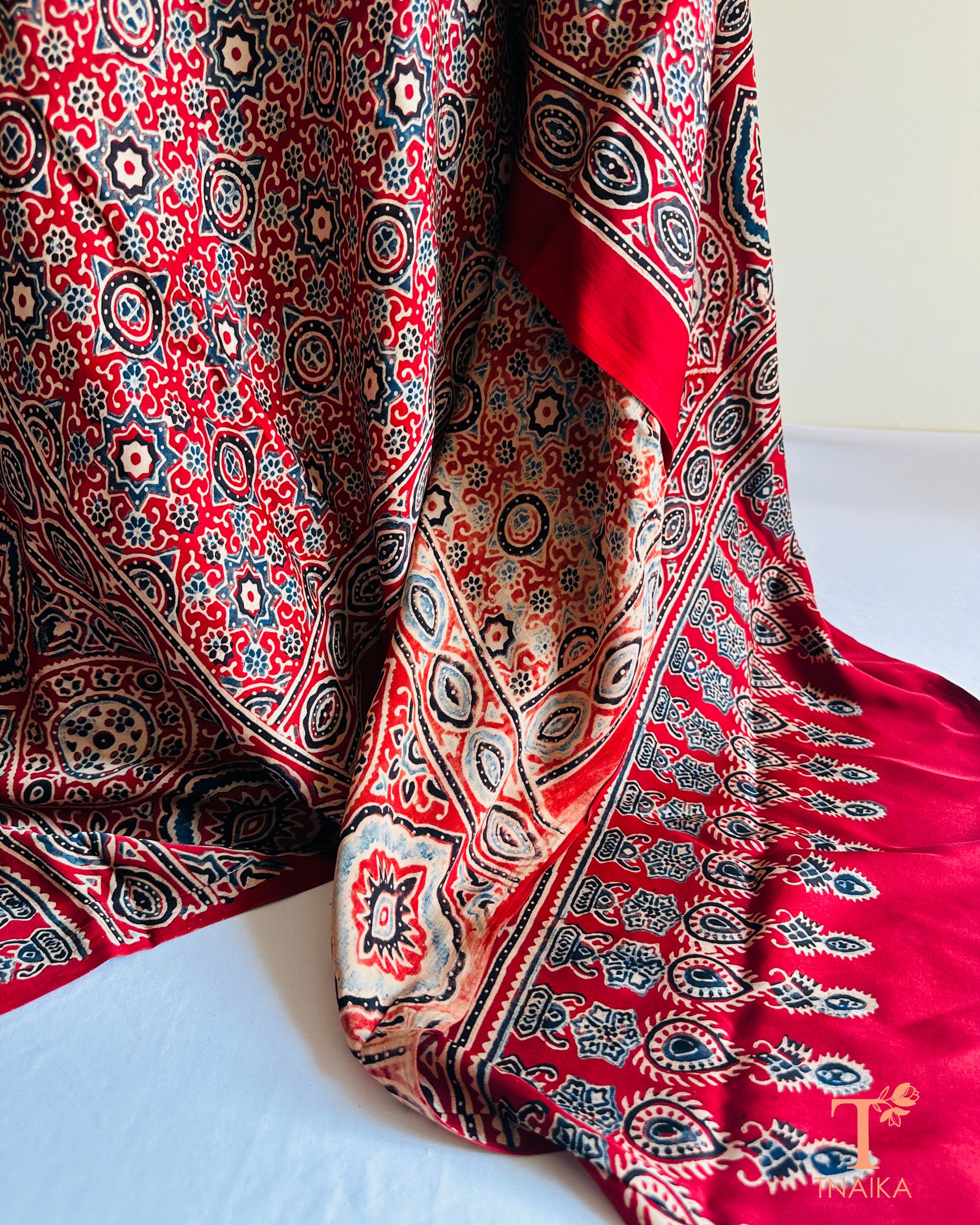 Lightweight pure modal silk dupatta with Ajrakh hand block design