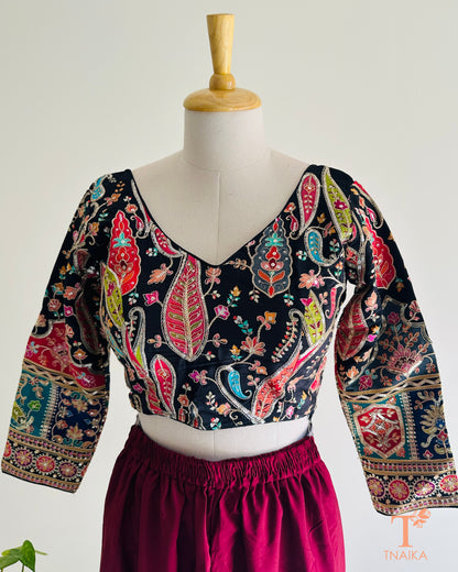 Embroidered pure crepe blouse with premium lightweight drape and elegant detailing, perfect to pair with sarees.