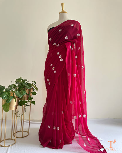Lightweight georgette saree with Parijat flower design