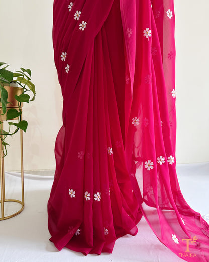 Parijat flower butti georgette saree with separate unstitched blouse