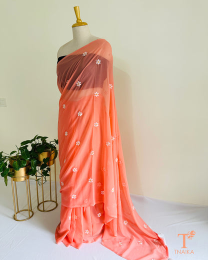 Parijat flower butti georgette saree with separate unstitched blouse