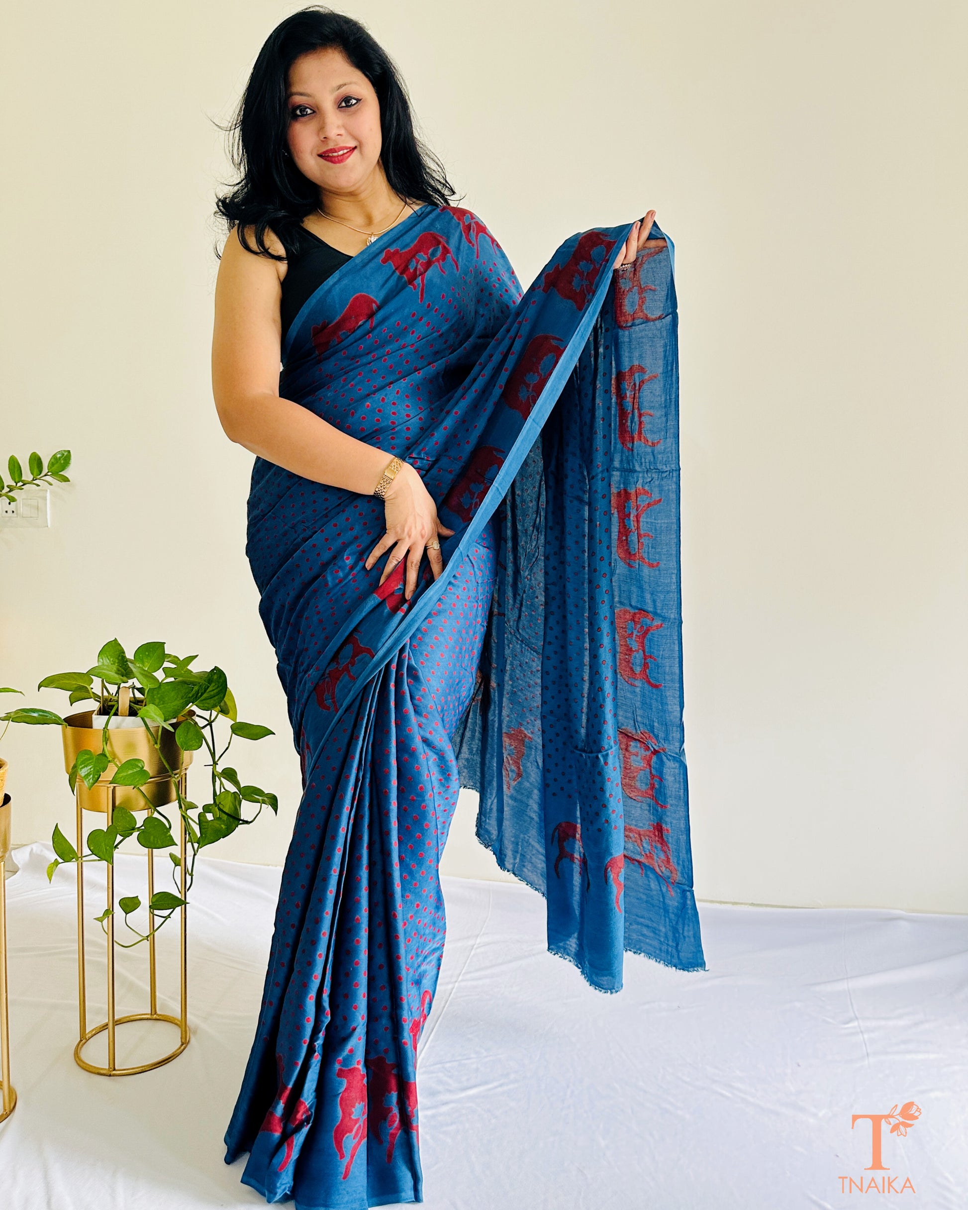 Elegant blue modal silk saree inspired by Indian tradition