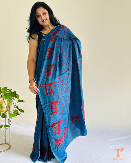 Soft modal silk saree with sacred cow pattern 