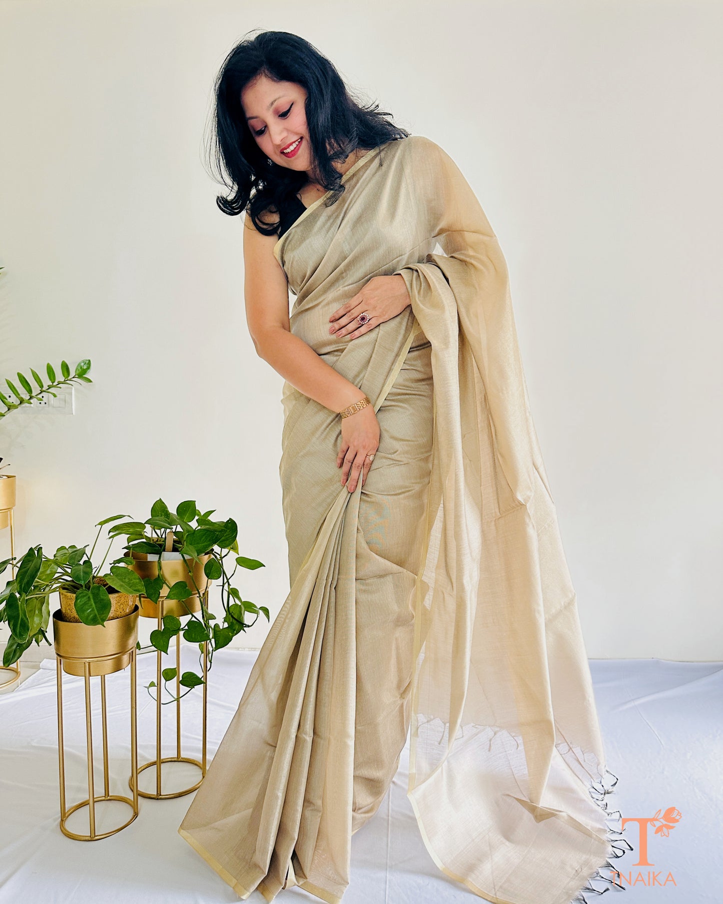 Chanderi tissue silk saree with soft sheen and running blouse