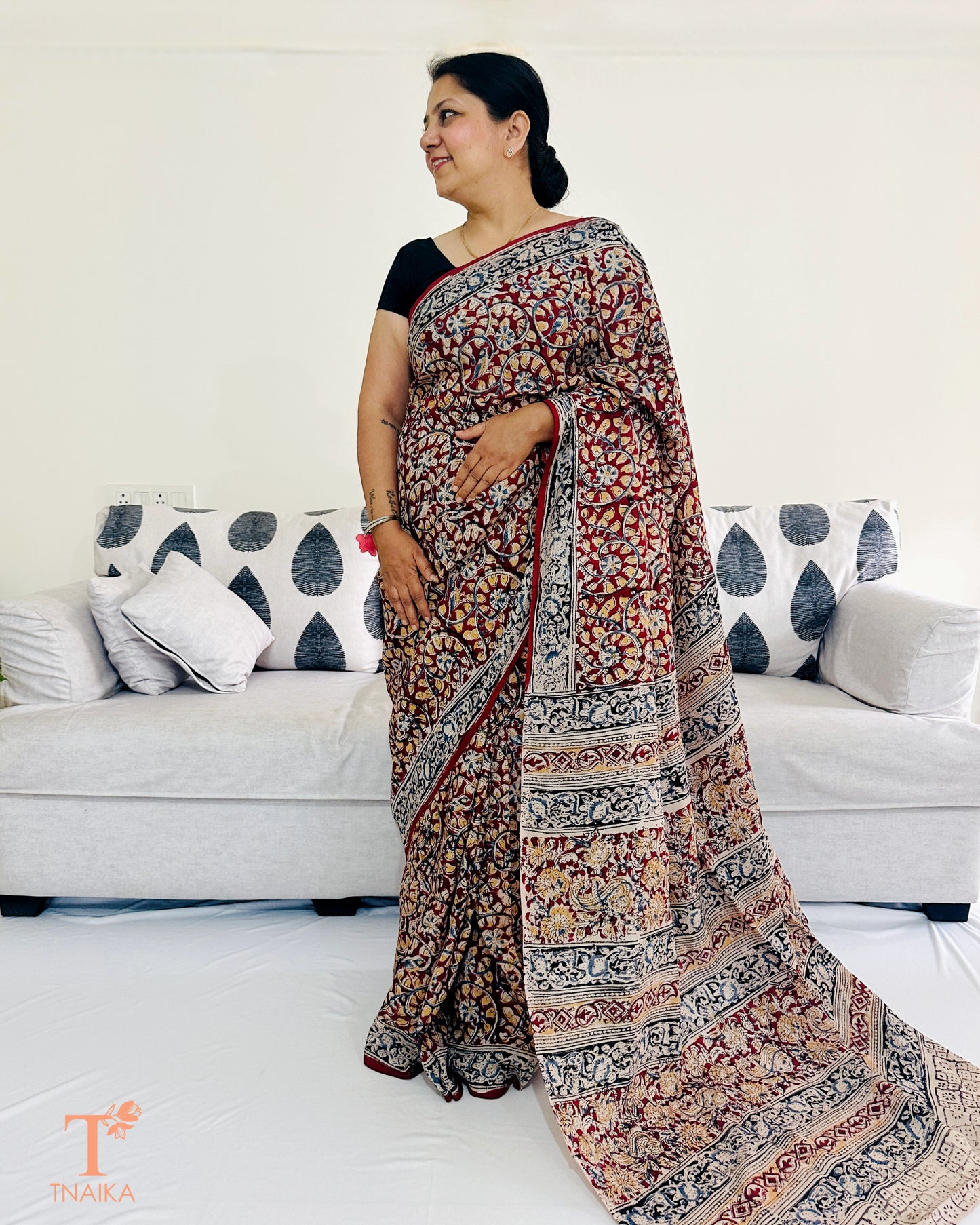 Pallu detail of Chennur silk Kalamkari saree with heritage motifs