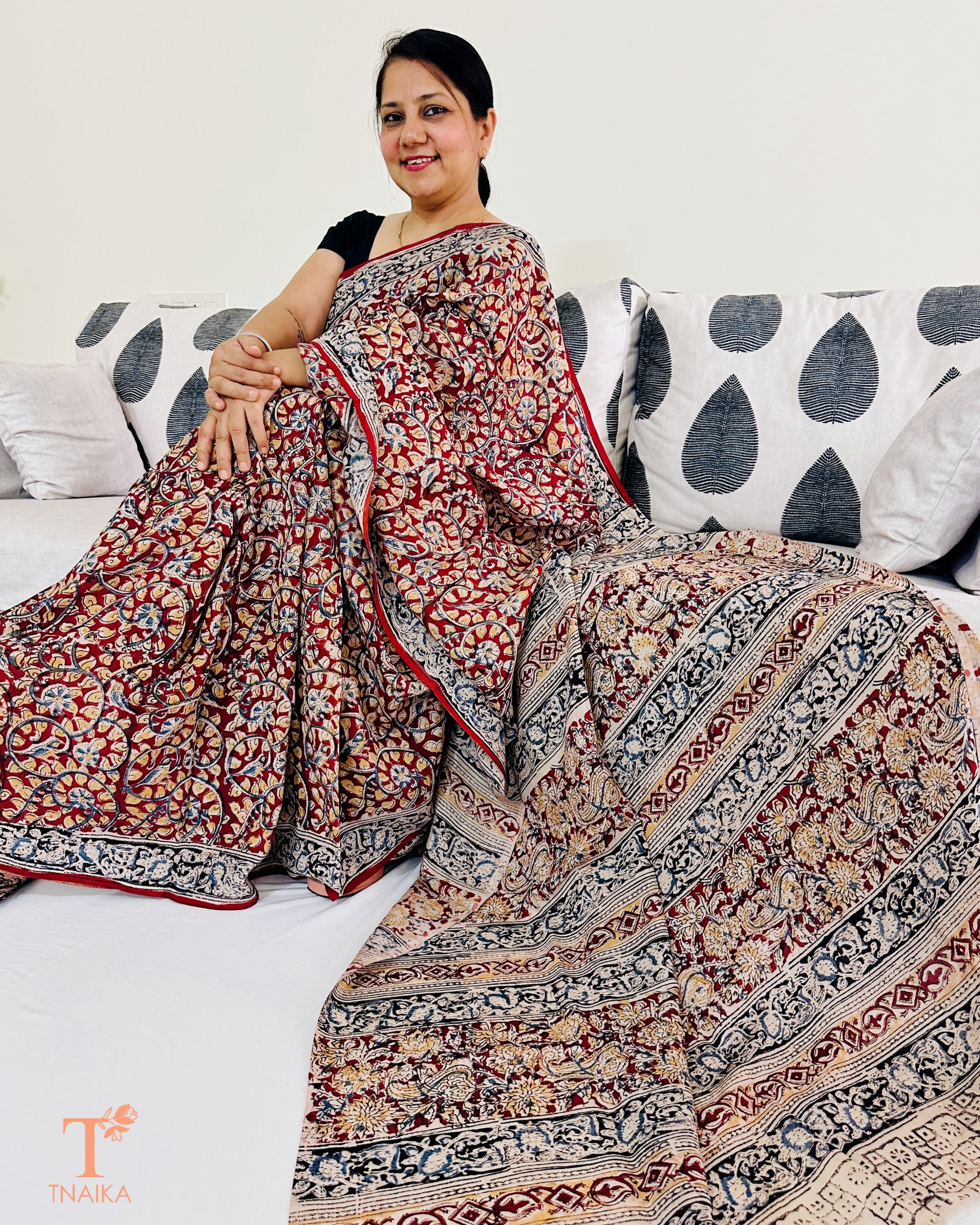 Close-up view of Kalamkari handblock print on Chennur silk saree