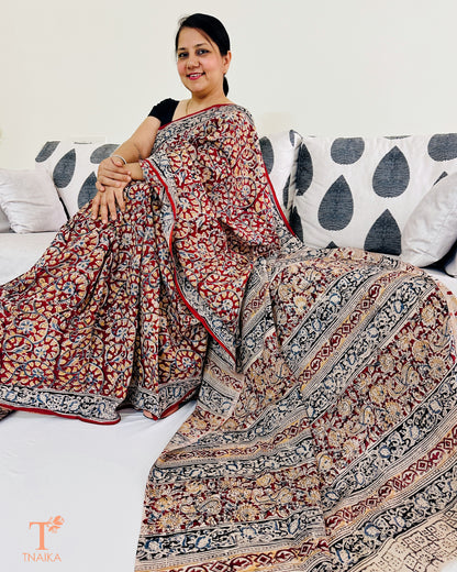 Close-up view of Kalamkari handblock print on Chennur silk saree