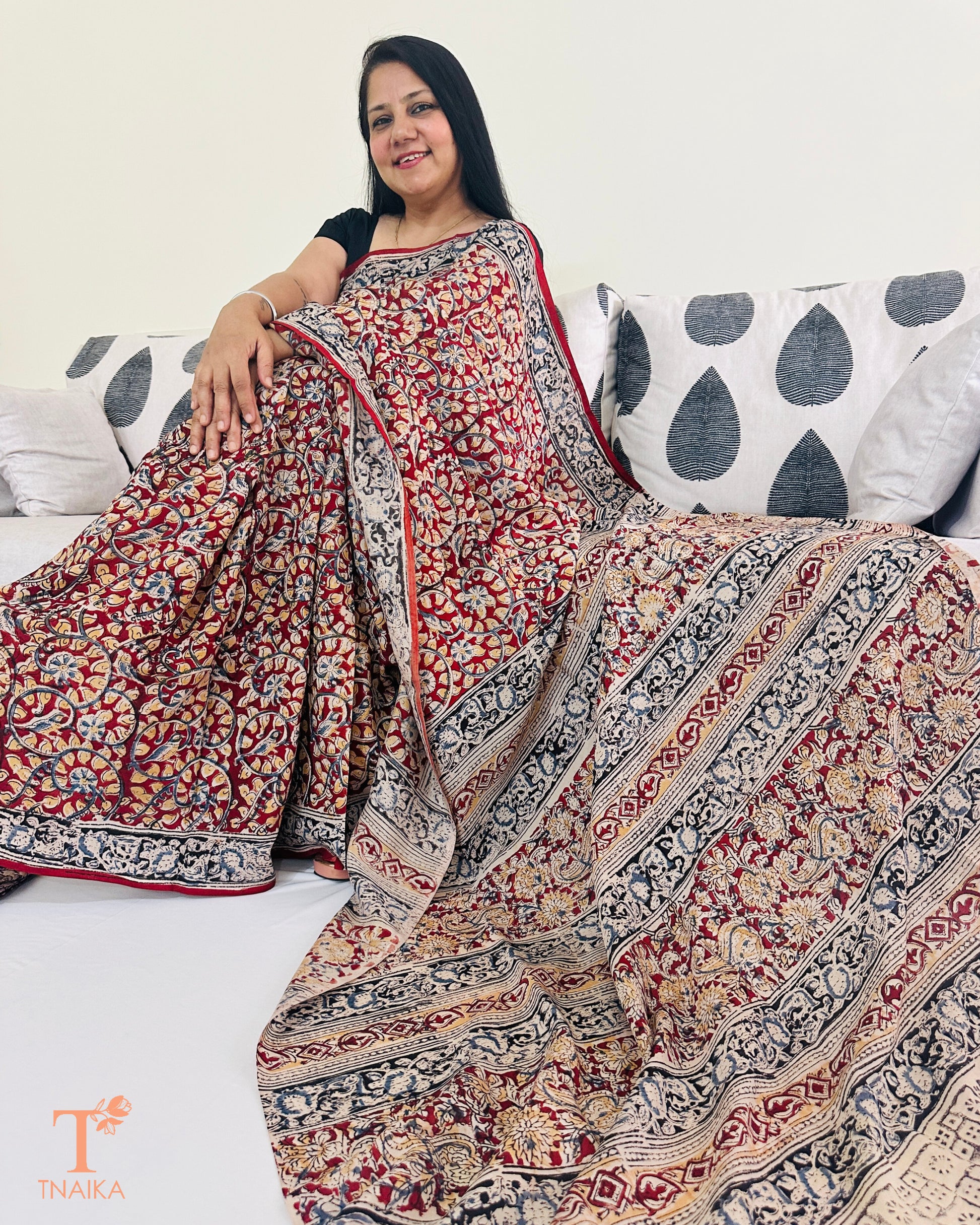 Chennur silk Kalamkari saree with traditional handblock print and running blouse