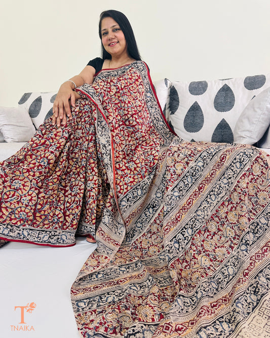 Chennur silk Kalamkari saree with traditional handblock print and running blouse